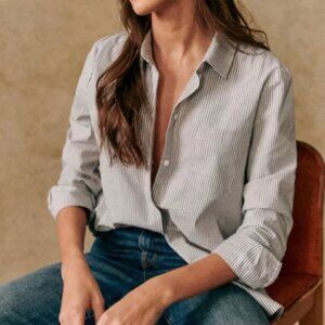 NWT Sezane tomboy shirt Ecru and Blue stripe, 100% Cotton, Size 36/ US 4